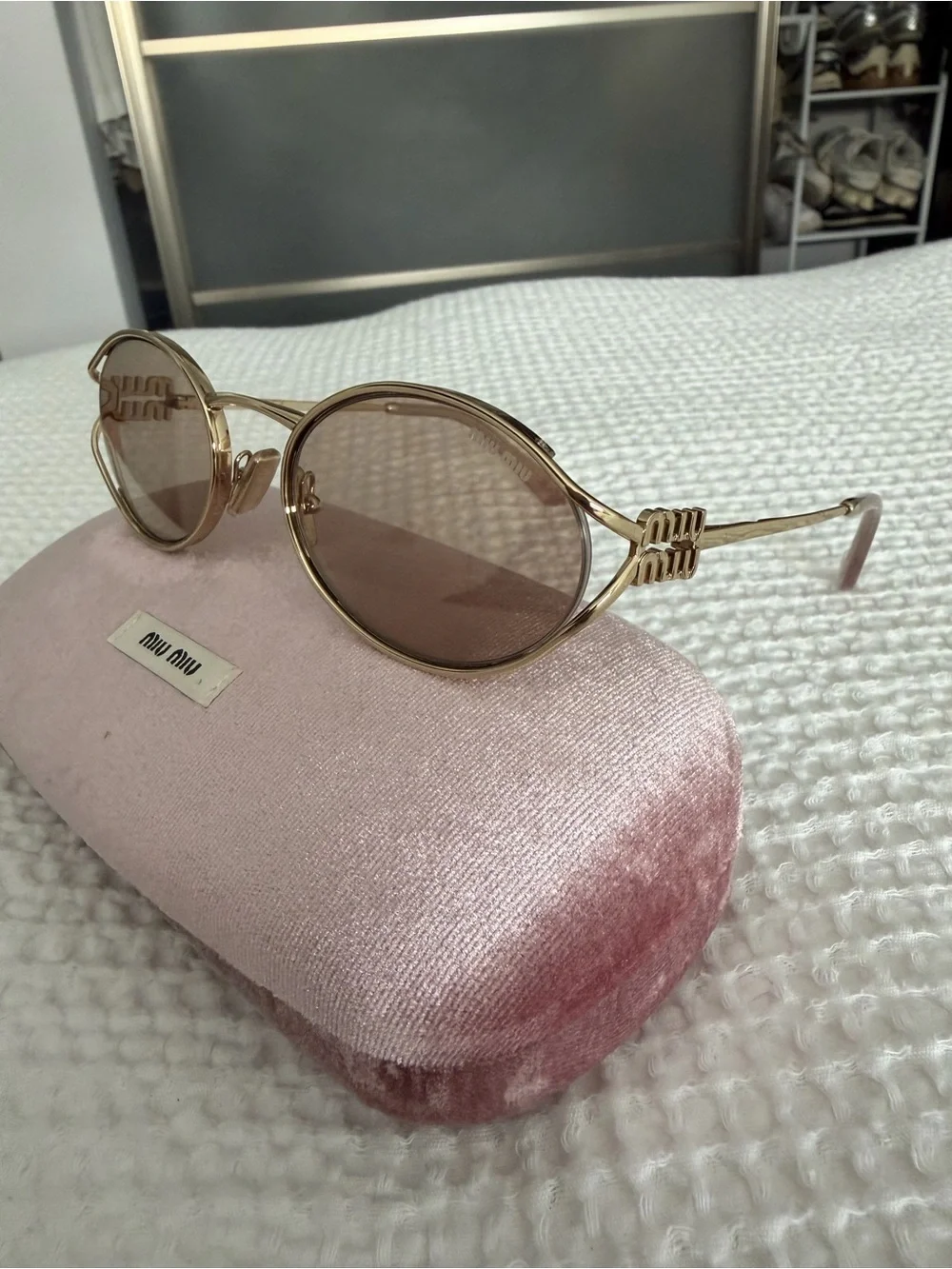 Miu Miu Gold Frame Oval Sunglasses with Pink Gradient Lenses
